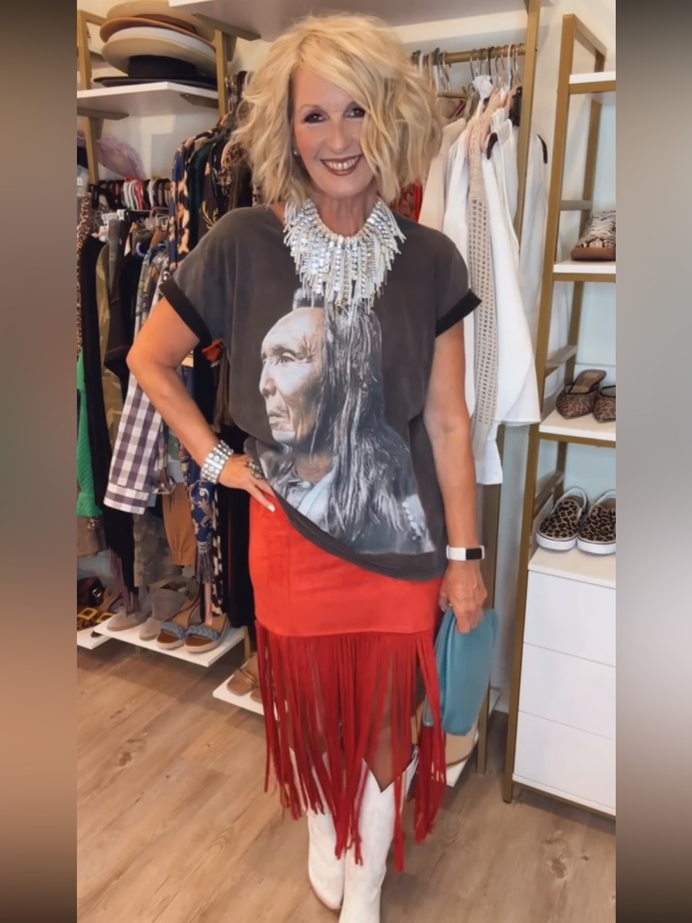 Women's Graphic Tunic Top in Charcoal with Native Portrait